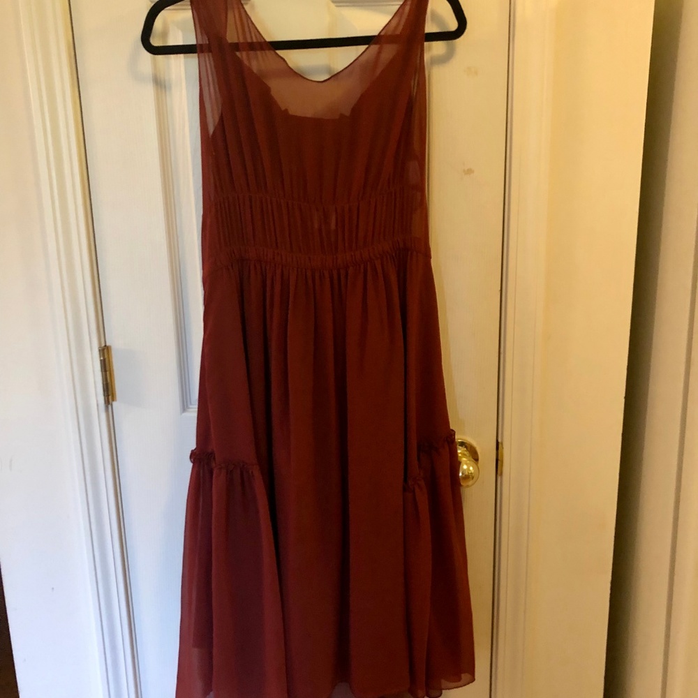 Chiffon midi dress with slip oxblood red